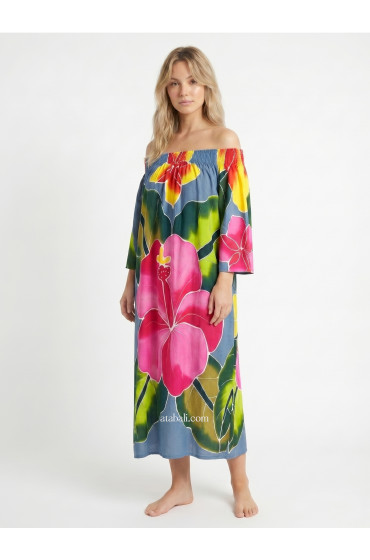 Hand Painted Rayon Off Shoulder Dress